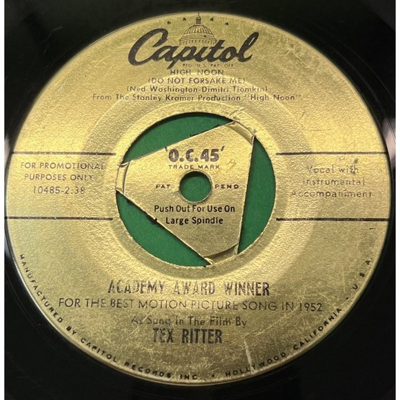 Tex Ritter High Noon 45 Country Academy Award Winner One Sided Promo Capitol 195 - Picture 4 of 4